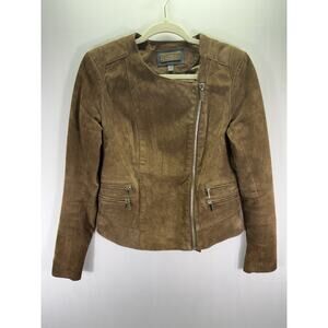 Mango Genuine Leather Moto Brown Jacket sz Medium EUC